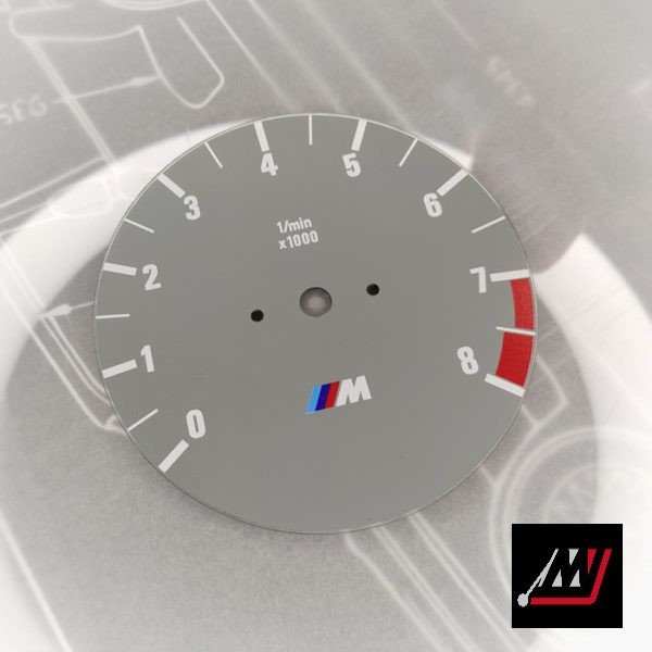 BMW E30 Gray RPM Cluster Face Inspired by the E46 M3 Cluster Design (C03 8000 Gray M)