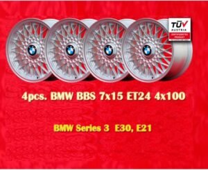 BMW BBS Style 7x15" ET24 4x100 Silver E21, E30 (4 Pieces)